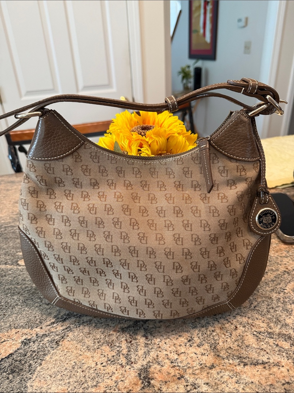 Dooney & Bourke Beige and Brown Logo Shoulder Bag